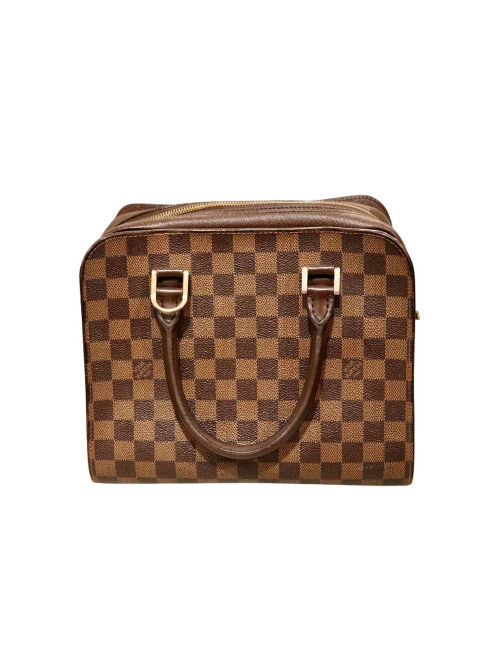 Louis Vuitton Damier Ebene Triana Handbag With Dual Top Handles & Gold-Tone Hard